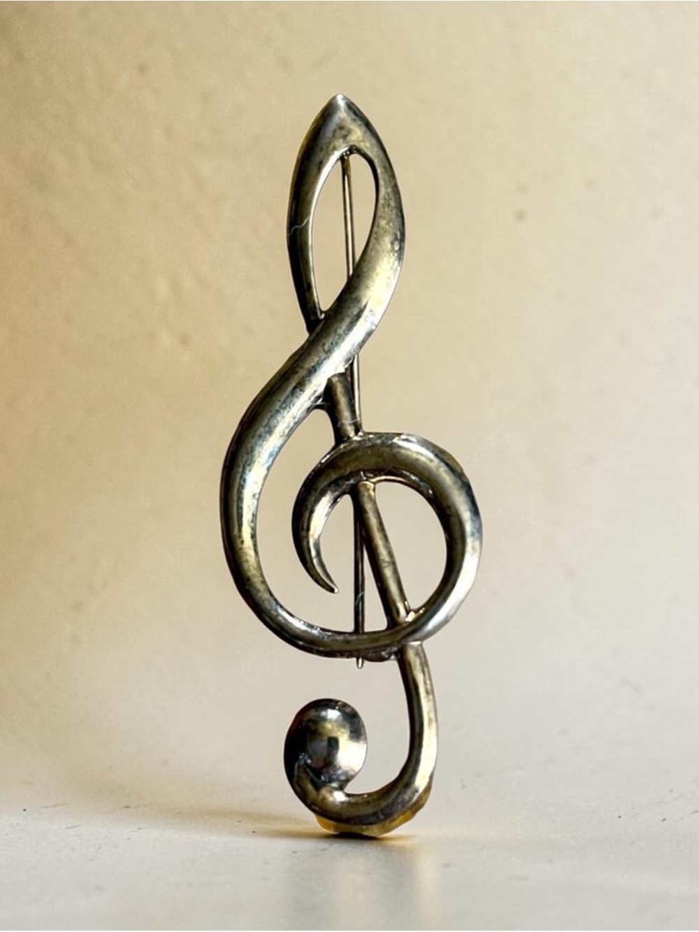 🎼 Music Clef Note Sterling Silver Brooch Antique Mid-Century Stamped Marked